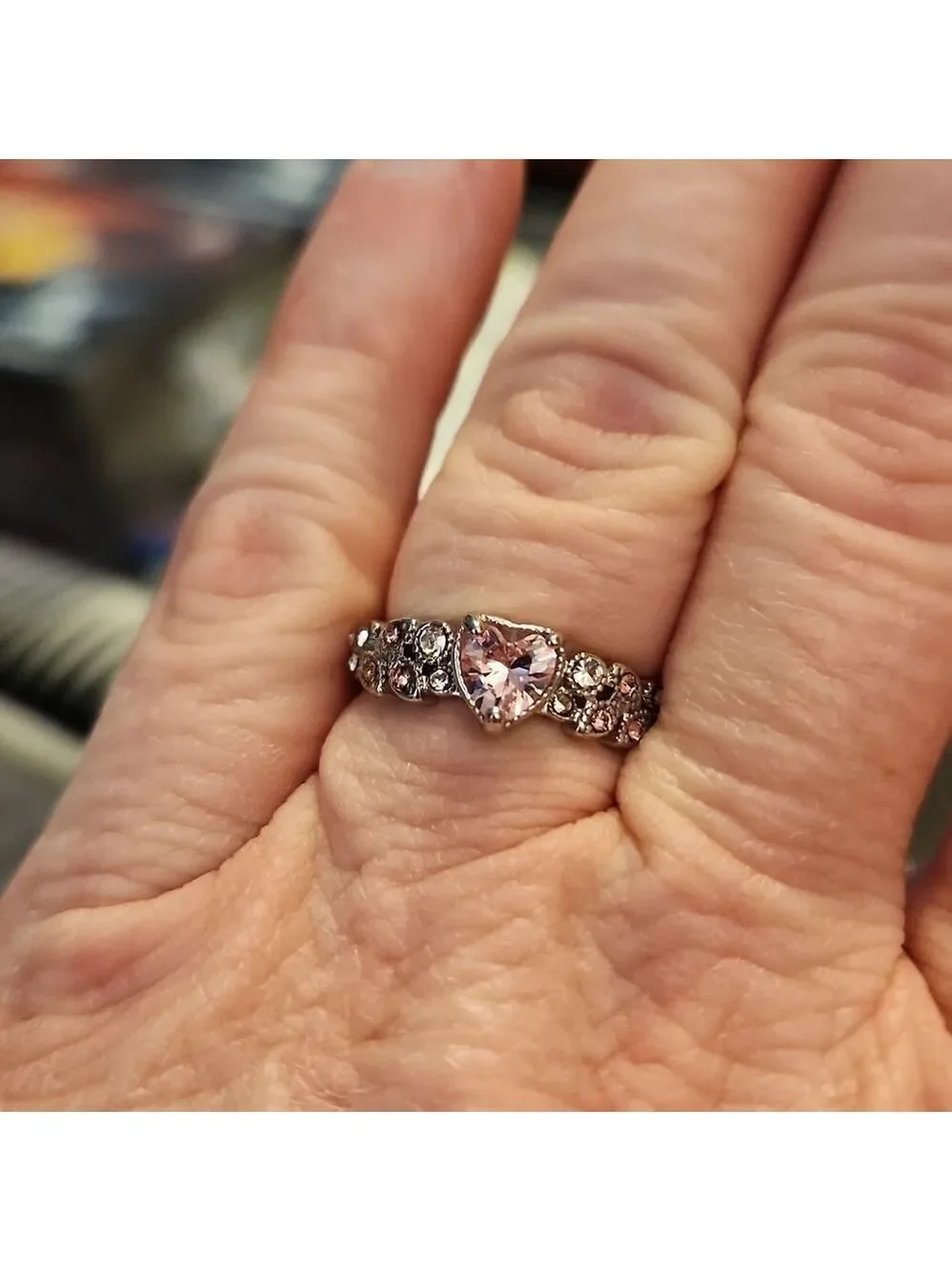 Silver Plated Heart Shaped Stone Ring
